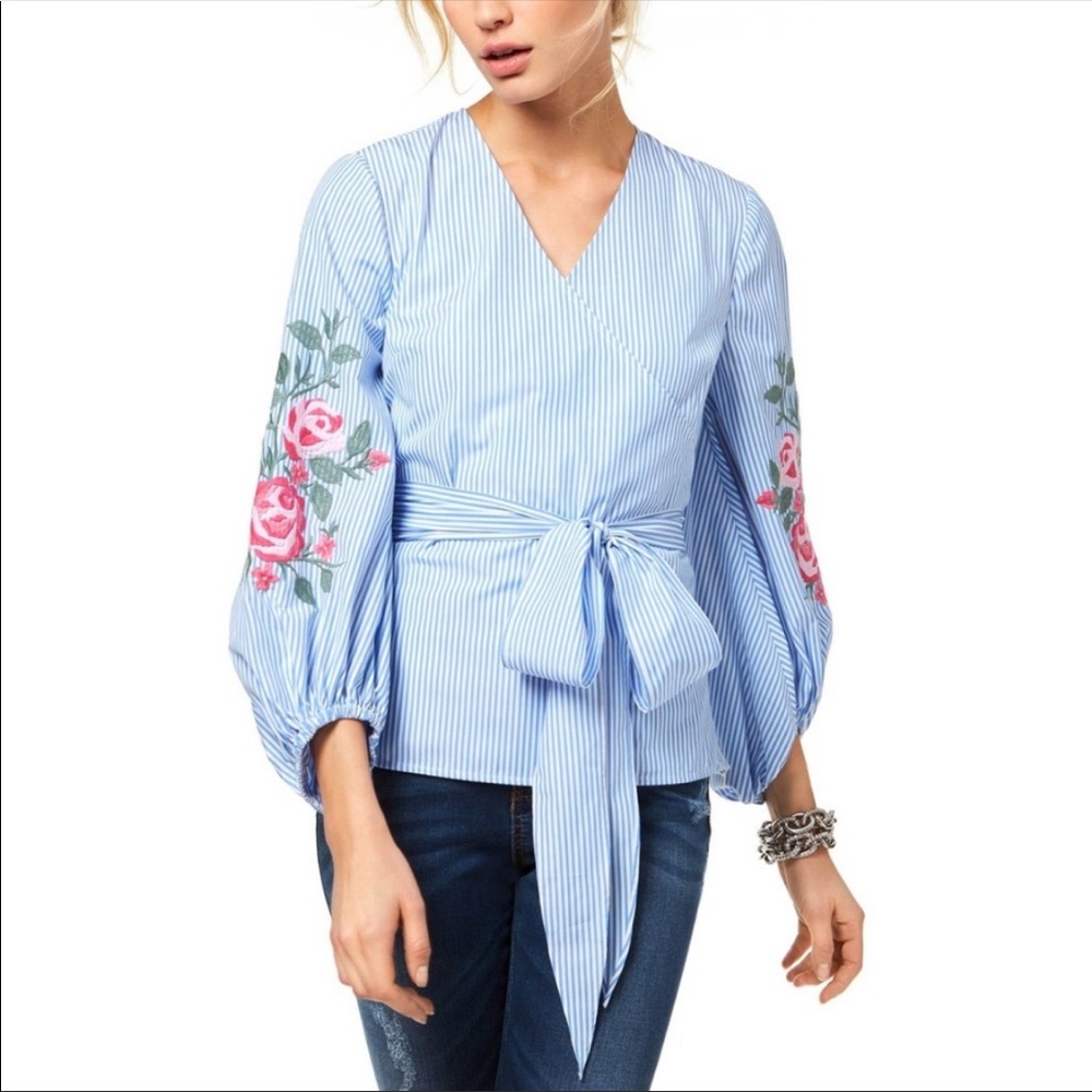 I.N.C. Embroidered Striped Blouse Top